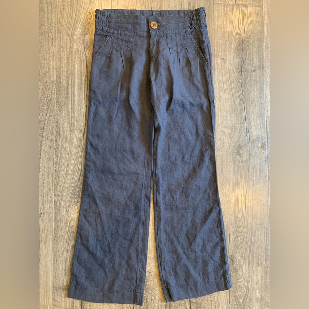 Athleta Low Rise Wide Leg Linen Navy Pant